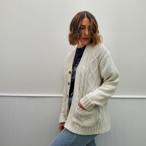 VINTAGE White Cable Knit Cardigan